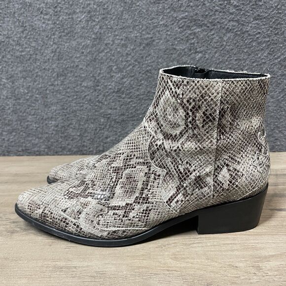 BIANCO Snake Side Zip Bootie Ankle Boots PORTUGAL Pointed Toe Womens US 8 EU 39 - Picture 3 of 10